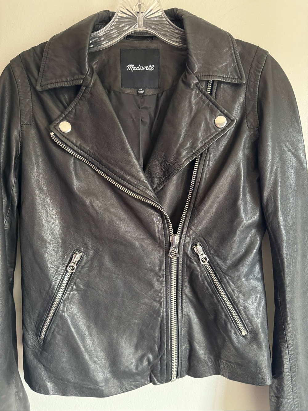 Madewell Washed Leather Motorcycle Jacket Black E0488 Capsule Moto Biker Size XS - Picture 5 of 13